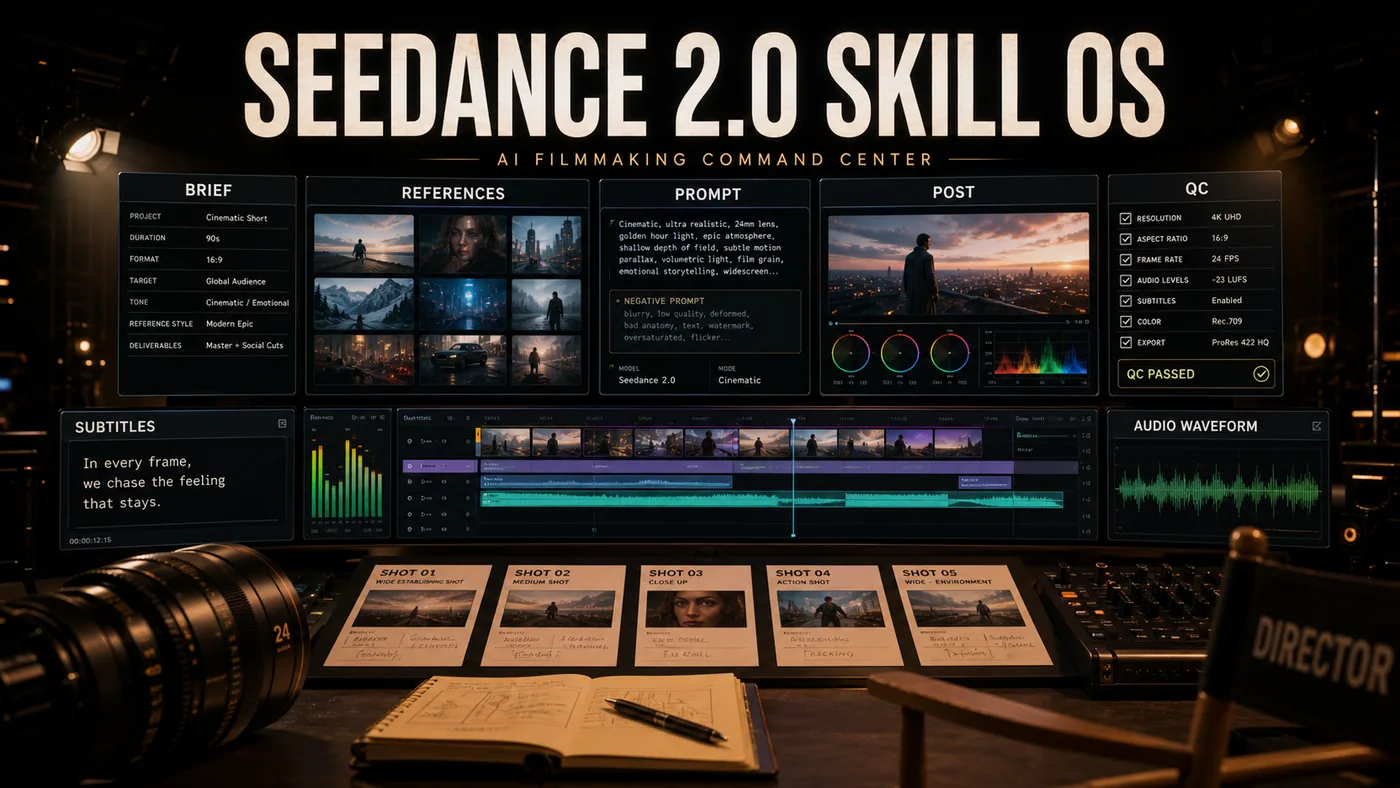 Seedance 2.0 Skill OS 的电影制作指挥中心概念图
